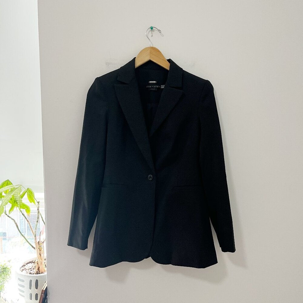 Alice + Olivia Classics Black Wool Blend Blazer Suit Jacket Size 2
